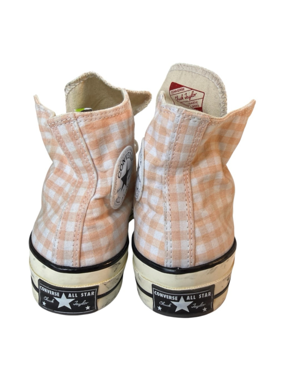 Converse Chuck Taylor All Star High Top Peach Gingham Plaid Women’s Size 7.5 - Picture 3 of 7